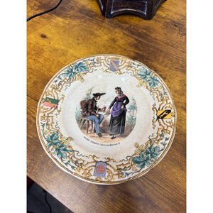 French Sarreguemines faience plate from the "Alsace" or "Types Bretons"￼Antique